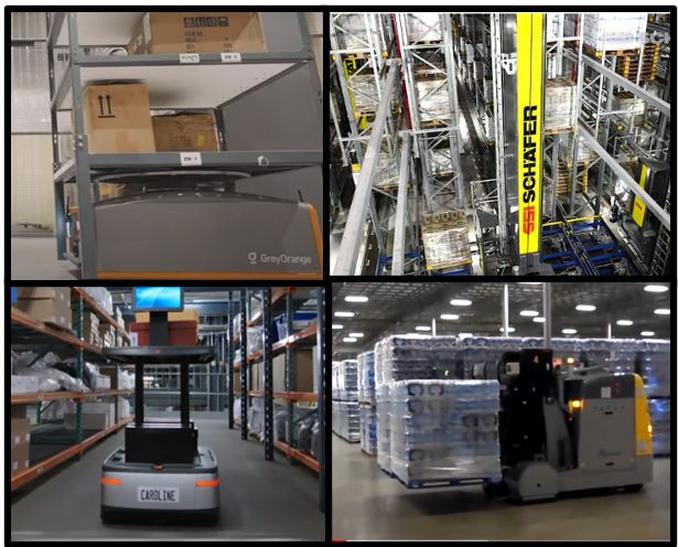 Show warehouse automation including goods-to-picker, ASRS, LGV, and Cobots