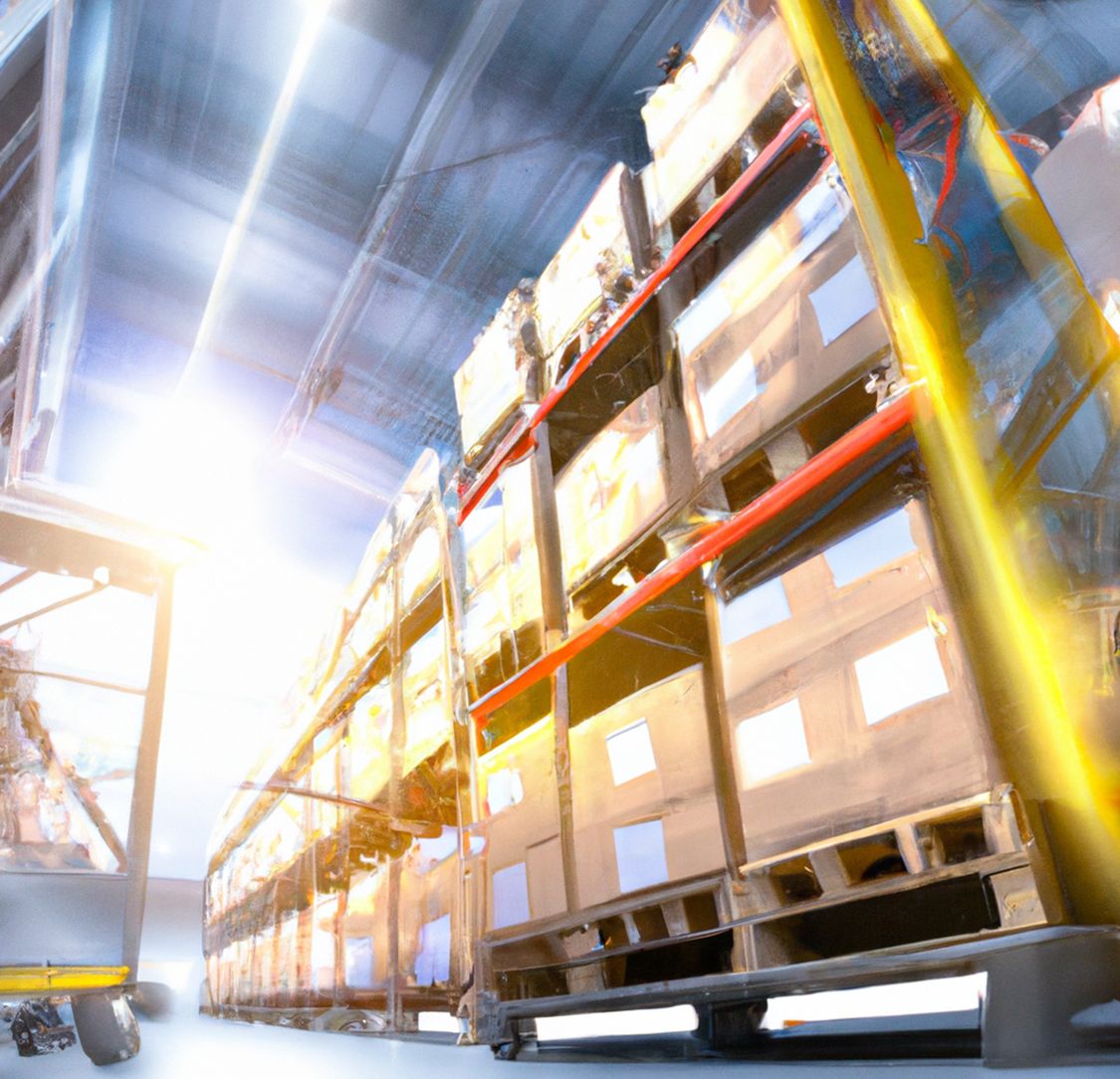 Pallets are loaded for shipment in a warehouse
