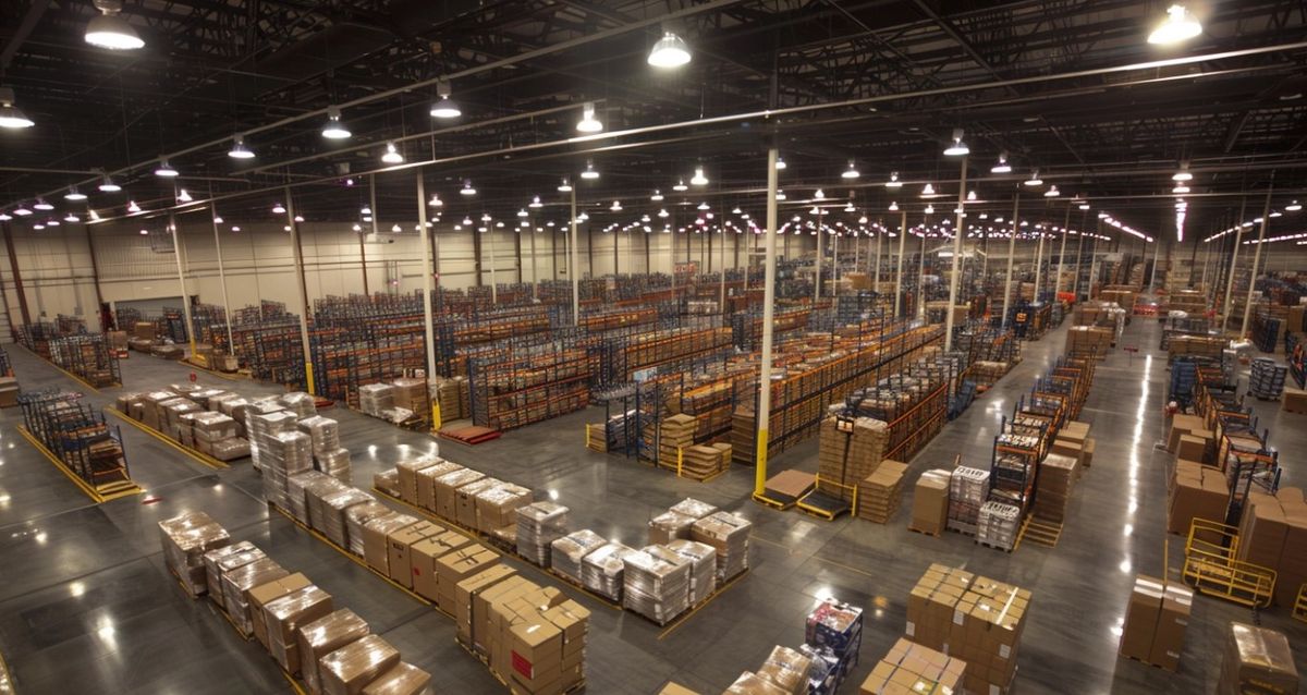 A warehouse with many locations and product